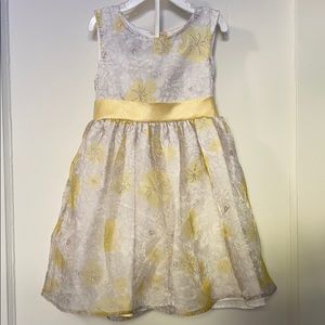 Girls 4T dress in yellow, white with silver detail